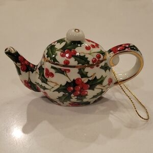 Vintage Mini Holly Berry Teapot Ornament
